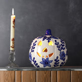 Ceramic Pumpkin Tea Light Holder - Floral Blue