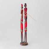 Wooden Masai Pair – 12", Checkered, with Bold Headgear - Eyaas