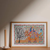 Madhubani Krishna with Cows, 22x15 Inches - Eyaas