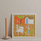 Cheriyal Painting Bull on Field 11.5x11.5 - Eyaas