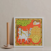 Cheriyal Painting Man Riding Bullock Cart 11.5x11.5 - Eyaas