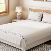 Hand Embroidered Bed Cover - White/Blue