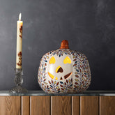 Ceramic Pumpkin Tea Light Holder - Leaves