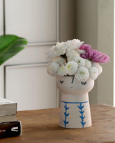 White Ceramic Flower Vase Blue Leaf Trellis 5x4 - Eyaas