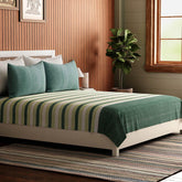 Striped King-size Bed Cover & Pillow Cover, Moss Green - Eyaas