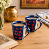 Blue Floral Ceramic Coffee Mug Set (Large)