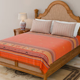 Hand-woven Bawan Buti Double Bedcover, Orange