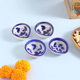 White & Indigo Vine Blue Pottery Diya Set of 4