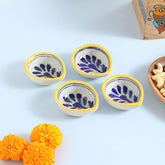 Indigo & Yellow Blue Pottery Diya Set of 4