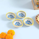 Light Blue & Yellow Blue Pottery Diya Set of 4