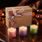 Scented Glass Candle Set of 3, Green Apple, Rose & Lavender