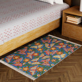 Blue Butterfly & Floral Kashmiri Crewel Embroidery Rug, 2.5x4 ft