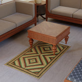 Off White & Green Geometric Crewel Embroidery Wool Rug, 3x5 ft