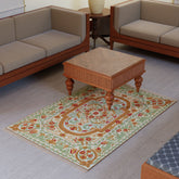 Multi-Colour Mughal Pattern Kashmiri Crewel Embroidery Wool Rug, 4x6 ft