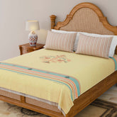 Hand-woven Bawan Buti Double Bedcover, Yellow
