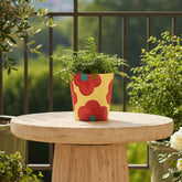 Retro Floral Yellow Ceramic Flower Pot Small 3.75x4 Inches