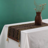 Charcoal Black Cotton Handwoven Cotton Table Runner - Eyaas
