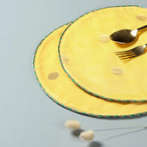 Chanderi Handwoven Mat Set of 2 - Round (Yellow/Pink) - Eyaas