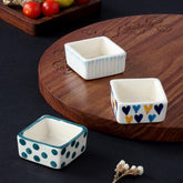 Square Ceramic Dip Bowls Set of 3 (Orange, & Blue) - Eyaas