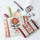 Orange Maroon Quilted Utility Pouches - Set of 2 - Eyaas