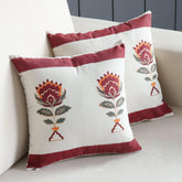 Block-Printed Cushion Cover Pair, Orange & Maroon - Eyaas