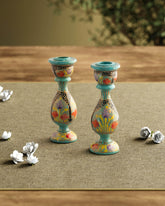Papier Mache Candle Stands Turquoise - 5.5x2.3 - Eyaas