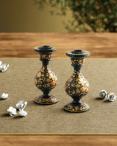 Papier Mache Candle Stands Black & Gold- 5.5 x 2.3 - Eyaas