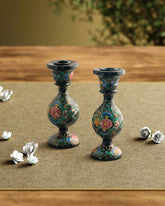 Papier Mache Candle Stands Black & Multi-Colour - 5.5 x 2.3 - Eyaas