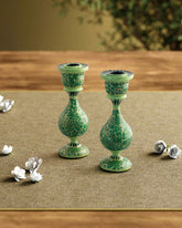 Papier Mache Candle Stands Green - 5.5 x 2.3 - Eyaas