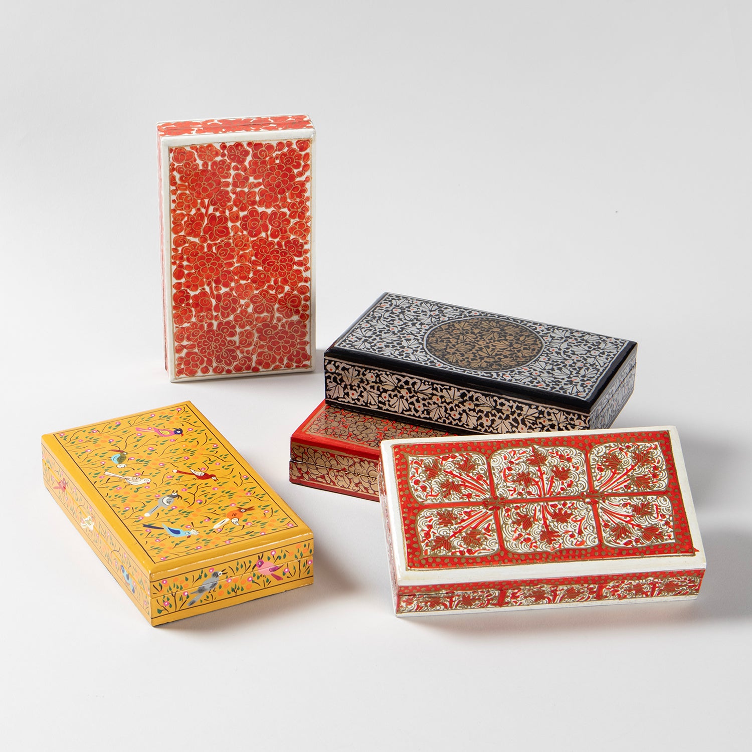 Papier Mache Gift Box with Silk Scarf - Red & Gold