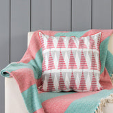 Red & Grey Christmas Tree Block Printed Cushion Cover 18x18 - Eyaas