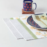 Yellow & Green Floral Block Printed Placemat 13x18 Inches