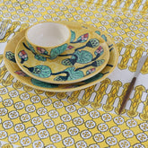 Block-Printed Cotton Dining Table Cloth, 60 x90, Yellow - Eyaas