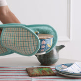 Woven Cotton Aqua Checks Double Pot Holder - Eyaas