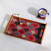 Sheesham Wood & Gota Work Ajrakh Large Tray - Eyaas