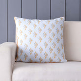 Swirl Block Printed Cushion Cover, Light Blue & Orange 16x16