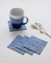 Batik Fabric Coasters Set of 4, Blue & Green, Leaf - Eyaas