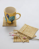 Muddy Green Striped Dabu Fabric Coasters 4x4 - Eyaas