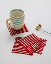Dabu Fabric Coasters Set of 4, Striped Rust - Eyaas