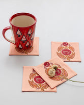 Block Printed Fabric Coasters, Red/Orange, 4x4 - Eyaas