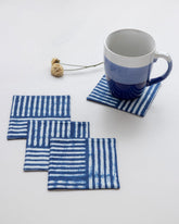 Dabu Fabric Coasters Set of 4, Striped Indigo - Eyaas
