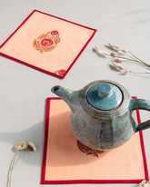 Block Printed Fabric Trivet Set of 2, 8x8, Red Orange - Eyaas