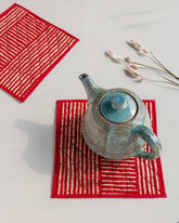 Dabu Hand Printed Fabric Trivet - 8.5x8.5, Striped Rust - Eyaas