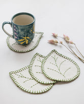 Leaf Shaped Sage Green Fabric Coasters Set of 4 - Eyaas