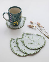 Leaf Shaped Mint Green Fabric Coasters Set of 4 - Eyaas