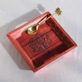 Tree of Life Hand-Carved Red Square Sheesham Wood Tray