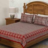 Cosmos Block Printed Kalamkaari Bedcover & Pillow Cases