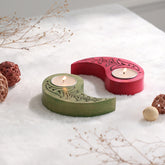 Ying Yang Bird T-Light Holders Red & Green Set of 2