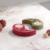 Ying Yang Floral T-Light Holders Red & Green Set of 2