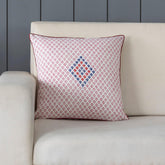 Embroidered Block Printed Cushion Cover, 16x16, Red - Eyaas